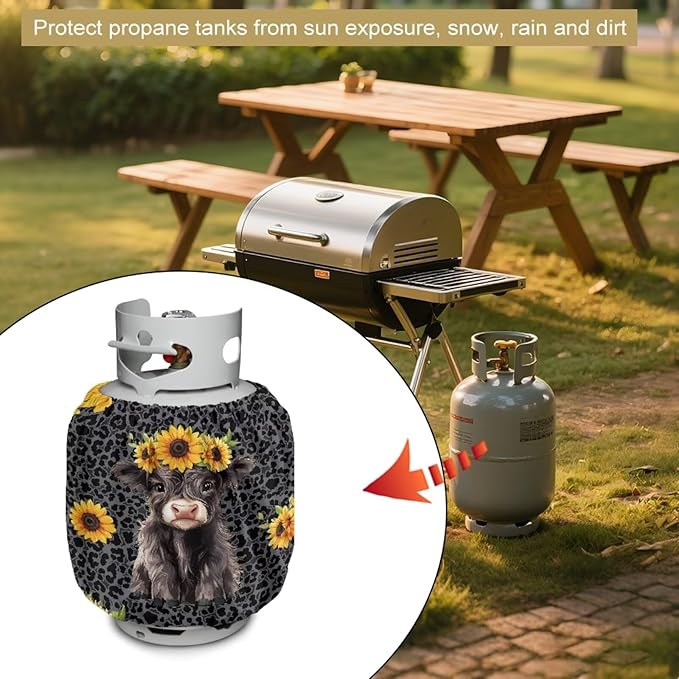 Highland Cow Propane Tank Cover 20lb Easy to Install Gas Cover Fits Standard 20 lb Tank Cylinder Waterproof Grill Accessories for Outdoor Camper