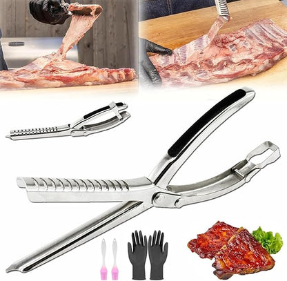 1 Set Rib Membrane Removal Tool,Stainless Steel Rib Prep Tool Membrane Remover,BBQ Rib Prep Tool with Arc Clamp & Non-Slip Grip for Easy Rib Skinner,Kitchen Gadgets for Barbecue Enthusiasts & Chefs