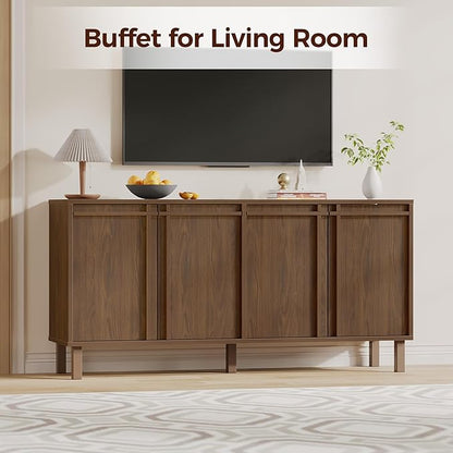 58 inch Sideboard Buffet Cabinet, Modern Credenza with 4 Doors & Adjustable Shelf, Large Coffee Bar Storage for Kitchen, Entryway
