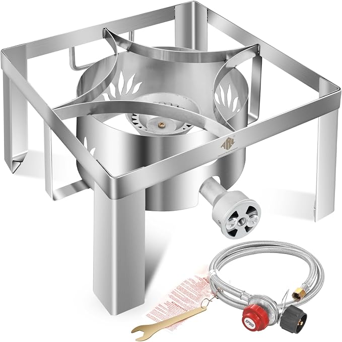 Propane Burner 55,000BTU Stainless Steel Single Burner Propane Stove 12.5"(W) x8"(H) All Welded Camping Stove Gas Burner for Outdoor Cooking,Great for Turkey Fry,Crawfish Boil,Homebrewing