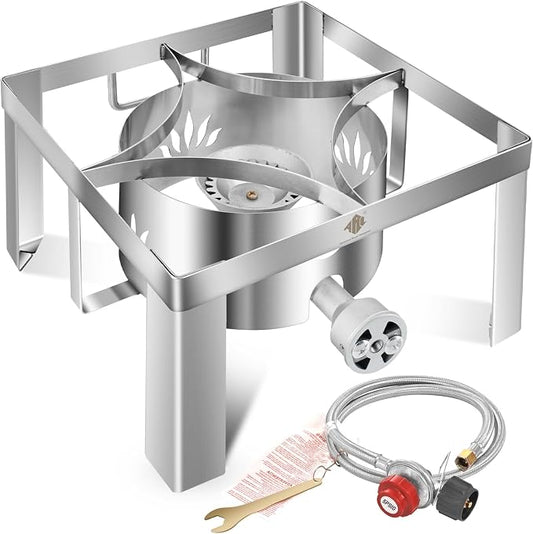Propane Burner 55,000BTU Stainless Steel Single Burner Propane Stove 12.5"(W) x8"(H) All Welded Camping Stove Gas Burner for Outdoor Cooking,Great for Turkey Fry,Crawfish Boil,Homebrewing