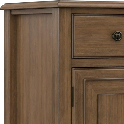 SIMPLIHOME Connaught 67" Sideboard in Rustic Natural Aged Brown | Traditional 4-door dining room buffet with 2 drawers and adjustable shelves for organized kitchen or living room storage.