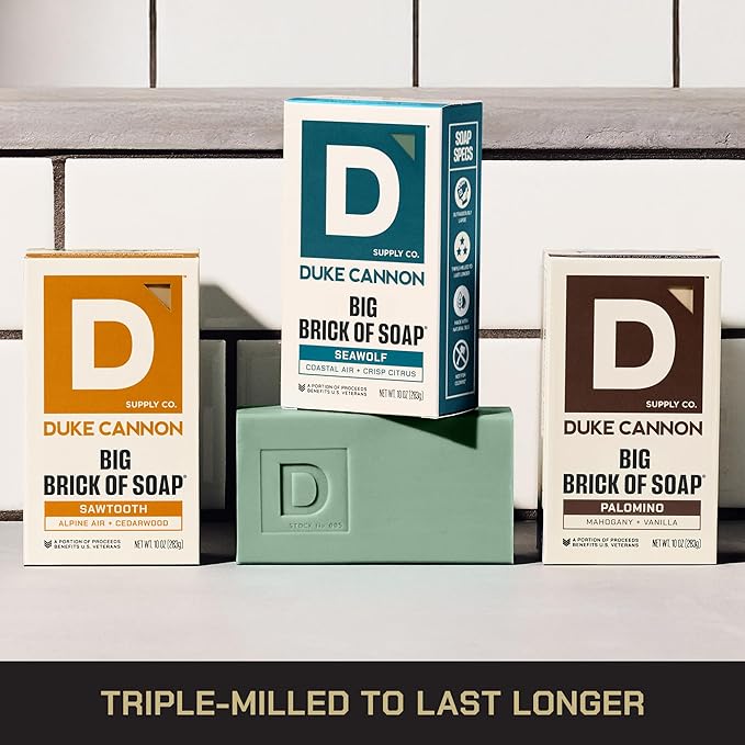Duke Cannon Big Brick of Soap Variety Pack – Palomino, Seawolf & Sawtooth, Large 10 oz Triple Milled Men’s Bar Soap Set, Long-Lasting Body Soap Bundle