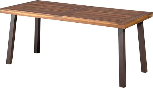Christopher Knight Home Della Acacia Wood Dining Table, Natural Stained with Rustic Metal, 32.25 in x 69 in x 29.5 in, Brown, Grey