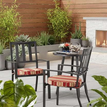 Set of 2 Outdoor 18 inch Round Patio Dining Chair Pads – Comfortable Fiber-Filled Seat Cushions with Ties, Reversible Polyester Fabric - Roma Stripe