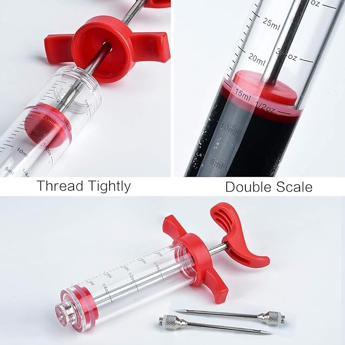 Meat Injector Syringe, 1-oz Plastic Marinade Turkey Injector Kit, 2 Marinade Injector Needles for BBQ Grill by QPMR