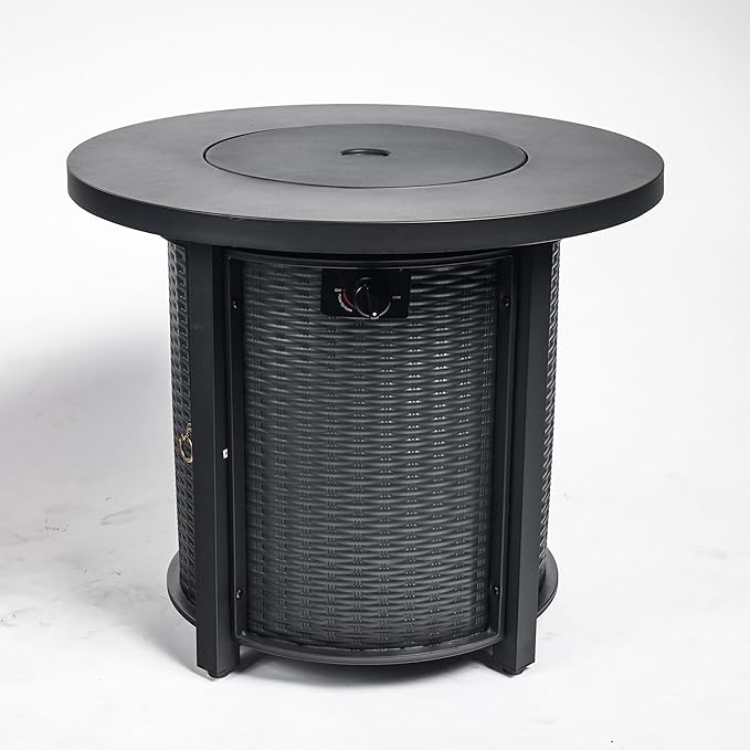 KEIKI 30 Inch Round Propane Fire Pit Table, Circular Outdoor Gas Firepit for Patio Balcony, 50000 BTU Steel Heater with Lava Rocks and Lid