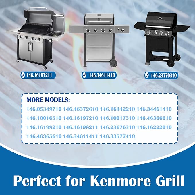 16.5 Inch Cooking Grates for Kenmore 4 Burner 146.16197211, 146.16198211, 146.34461410, 146.1001651, 146.10016510 146.16197210 146.16142210 Gas Grill Replacement Parts, Cast Iron Grill Cooking Grids