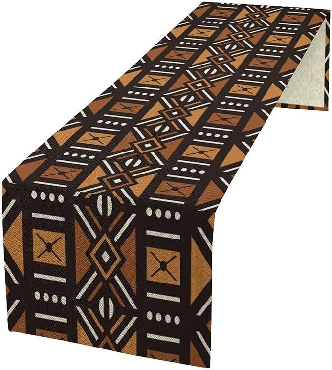 Vintage African Geometric Tribal Table Runner Colorful Abstract Africa Traditional Mud Pattern Seasonal Summer Holiday Dinner Runner for Farmhouse Dinner Table Party Decor 13x70in