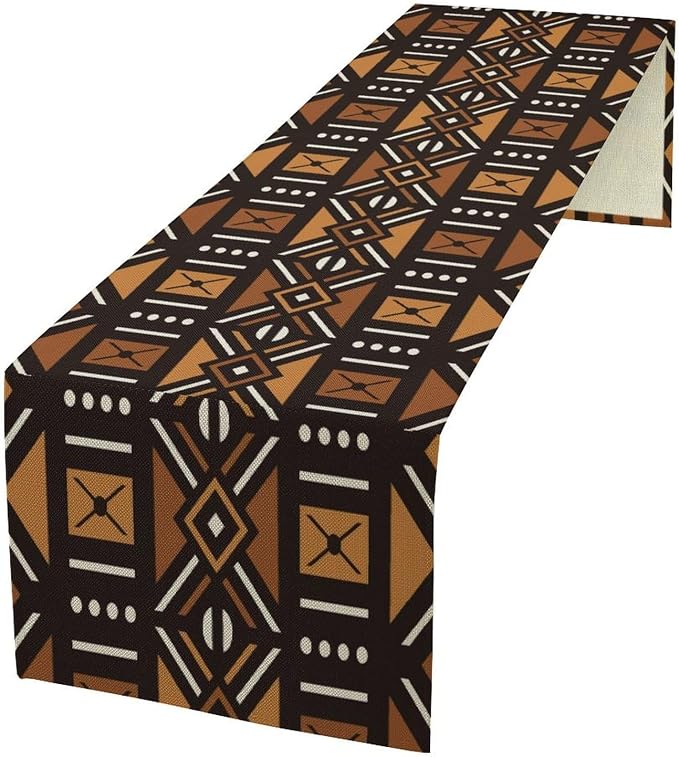 Vintage African Geometric Tribal Table Runner Colorful Abstract Africa Traditional Mud Pattern Seasonal Summer Holiday Dinner Runner for Farmhouse Dinner Table Party Decor 13x36in