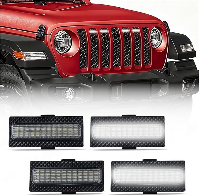 For Jeep Wrangler JL 2024 2025 Led Grill Grille Lights Front Bumper Daylights Daytime Running White Yellow Car Accessories 4pcs(LED White)
