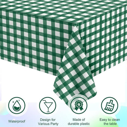3Pcs Dark Green Gingham Tablecloths, Checkered Party Table Covers 54x108 In | Green and White Checkered Golf Tablecloths, Disposable Waterproof for Golf Camping Barbecue Birthday Party