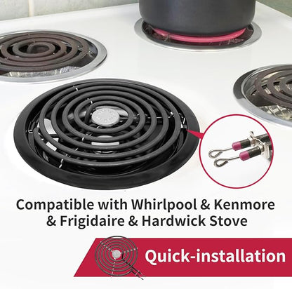 MP22YA Electric Stove Burner Element Replacement Set & 5304430149 5304430150 4 Pack Black Drip Pans - Perfectly Fit Frigi-daire Ken-more Cros-ley Tap-pan Electric Range Stove Top