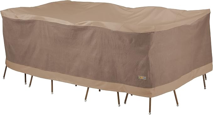 DUCKCOVERS Elegant Waterproof 109 Inch Rectangular/Oval Patio Table & Chair Set Cover, Outdoor Table Cover