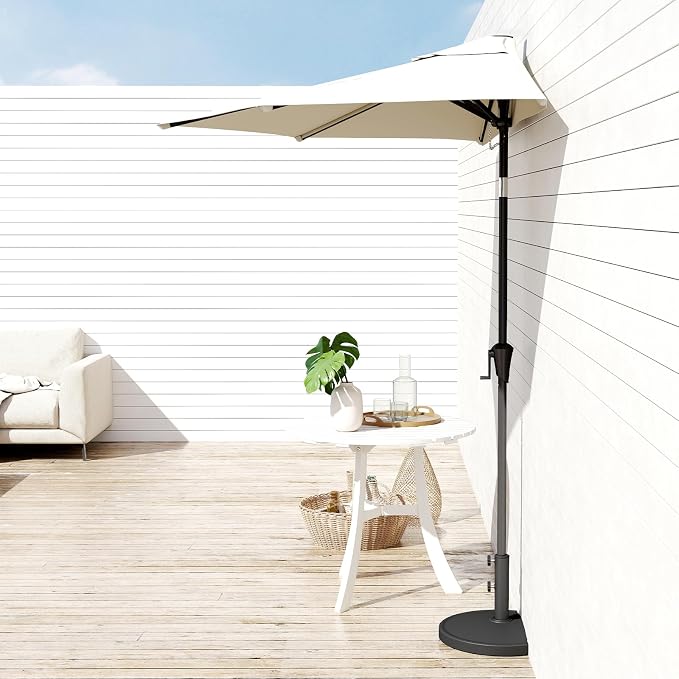 Helios&Hestia 9 ft Small Half Round Wall Outdoor Market Patio Umbrella with Tilt and Crank for Garden, Deck, Balcony