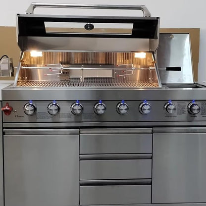 Modular Outdoor Kitchen Island with Built-in Gas Grill & Rotisserie, Stainless Steel BBQ Station with Refrigerator, Sink – Expandable Outdoor Kitchen Pod for Backyard, Deck, Patio, Garden