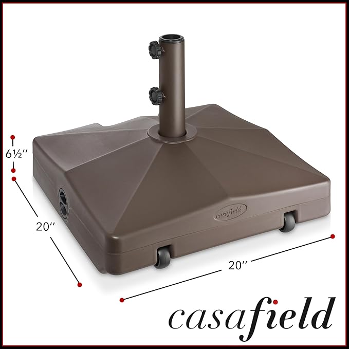 Casafield Patio Umbrella Base – Fillable to 100 lbs. Weighted Stand with Wheels for Outdoor / Lawn or Pool Deck Umbrellas up to 10 FT - Brown