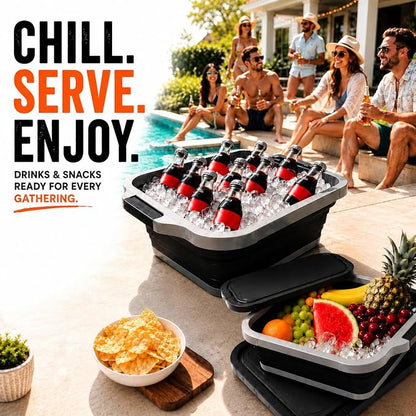 Collapsible BBQ Prep Tub with Lid and Cutting Board, XL Grilling Container | Perfect for Meal Prep, Marinade, Storage, Camping, Barbecue, Smoked, Party, Turkey, Beef, Chicken, Locking Lid, Large Size
