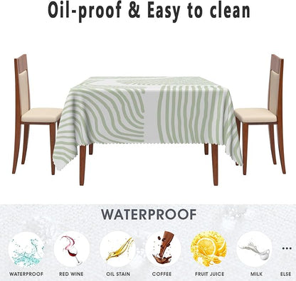 Sage Green Stripes Table Cloth for Square Chic Striped Square Tablecloths Polyester Vintage for Picnic Party Dinner Wrinkle Oil-Proof Resistant Table Cover for Dining Table 60x60 Inch