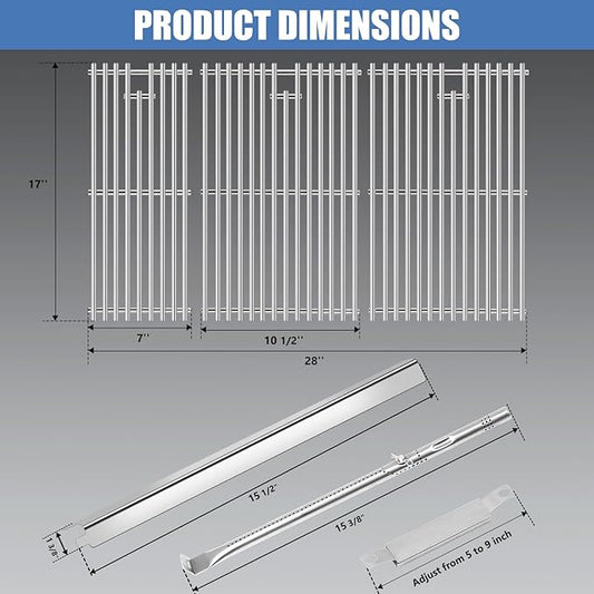 Criditpid Grill Replacement Parts for Charbroil Performance 5 Burner 463448021 463455021 463450022 463451022 463459021 463458021, Grill Grates, Heat Plates, Burners and Igniter for Charbroil Gas Grill