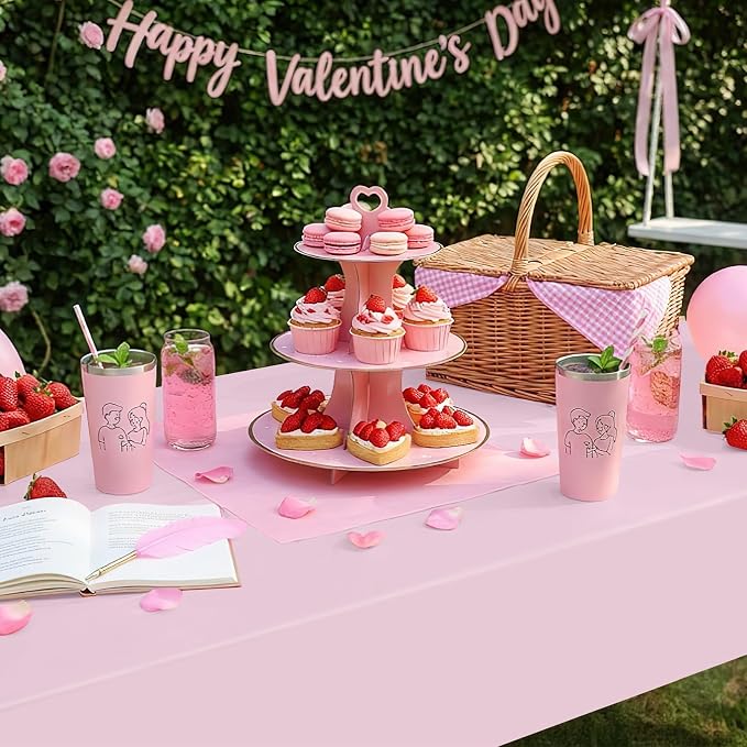 Smiry Disposable Table Cloth - 10 Pack, 54 x 108 Inch Waterproof Rectangle Tablecloths for Easter Party, Valentines & Mothers Day Decorations, Decorative Plastic Table Cover, Leakproof & Sturdy, Pink