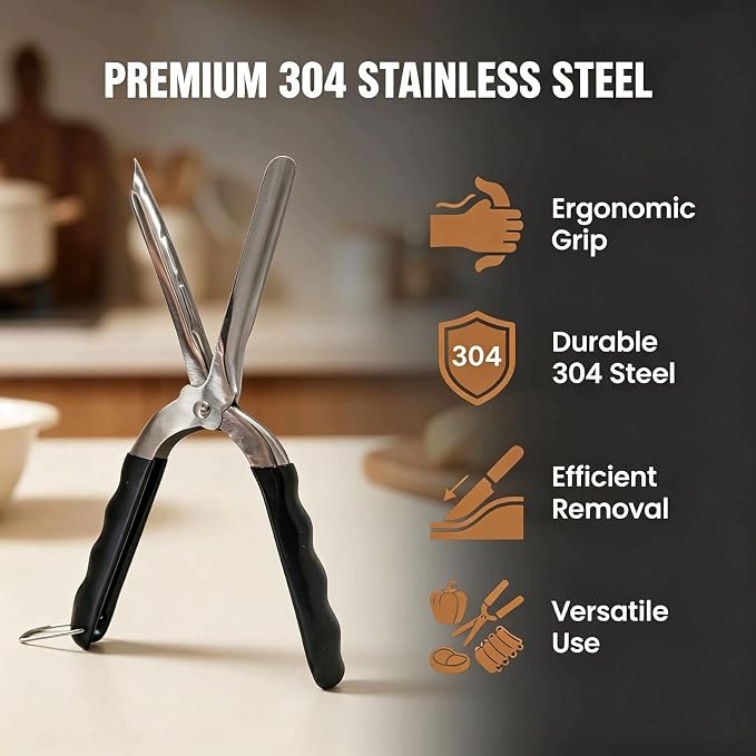 Rib Membrane Removal Tool Rib Prep Skinner for BBQ & Kitchen Meat | Quick Rib Membrane Peeler, Full-Wrapped Anti-Slip Handle, Food-Grade 304 Stainless Steel, Dishwasher Safe for Grilling
