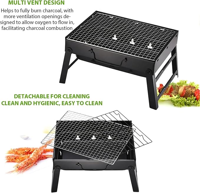 Portable Foldable Steel BBQ Grills Patio Barbecue Charcoal Stove Grills For Outdoor Cooking Camping Picnic Beach