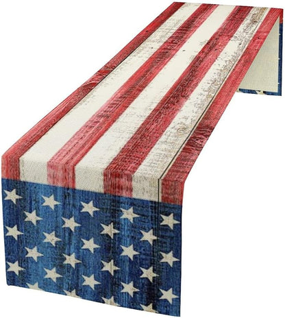 American Flag Stars and Stripes 4th of July Table Runner,Memorial Day Kitchen Dining Table Decoration Vintage Kitchen Dining Home Party Decor Supply 13x90 Inch