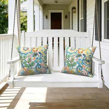 LVTXIII 2 Pack Outdoor Throw Pillow Covers for Patio Furniture, 16x16 Inch Square Pillow Case, Water-Repellent Cushion Covers for Garden, Porch, Sofa, Flower Blue