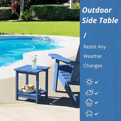 LUE BONA Outdoor Side Table, 2-Tier HDPS Small Patio Table, Navy Blue | 2-Tier Shelf for Extra Storage, Small End Table for Pool, Porch, Balcony, Weather Resistant HDPS, Easy Clean