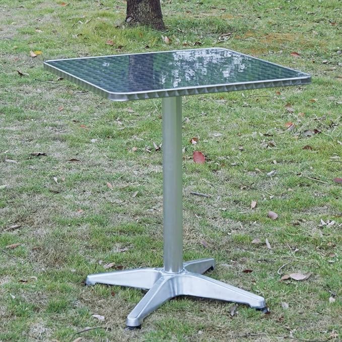 BTEXPERT 27.5" Square Indoor Outdoor Bistro Table – Stainless Steel Top, Aluminum Base, Commercial Restaurant Patio Table for Café, Balcony, Garden, Dining