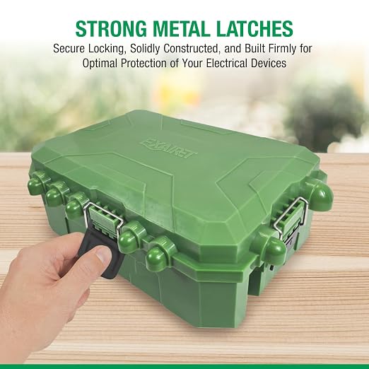[IMPROVED MODEL] Large Outdoor Electrical Box-13 X 8.7 X 5.2 INCHES, MAXIMUM Water-Protection Extension Cord cover with Metal Latches, Power cord Box for Plugs, Outlets, Christmas Lights, strips.GREEN