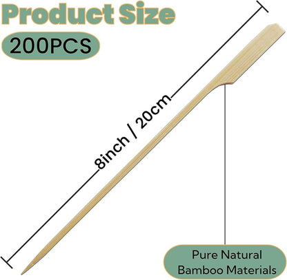 8 Inch Bamboo Skewers 200 PCS Kabob Skewers Grilling Bamboo Sticks for Fruit Kabobs Wooden Paddle for BBQ (8 Inch)