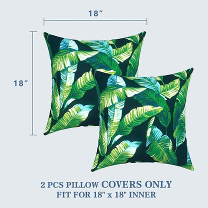 LVTXIII 2 Pack Outdoor Pillow Covers ONLY 18x18 Inch, Water-Repellent Square Decorative Cushion Covers for Patio Furniture, Garden, Sofa, Hanalei Lagoon
