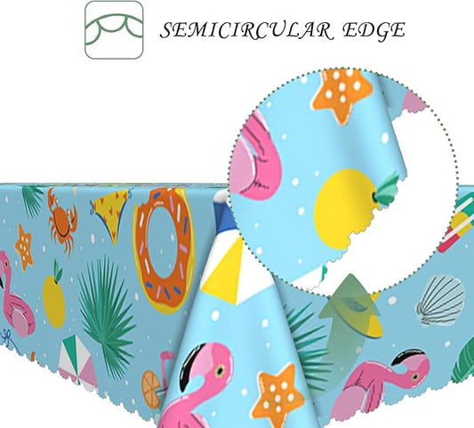 70x140 Inch Holiday Beach Rectangular Tablecloth Cartoon Tropical Flamingo Float Palm Leaf Crab Table Cloth Washable Durable Table Cover for Kids Room Dining Beach Party Patio Picnic Decor