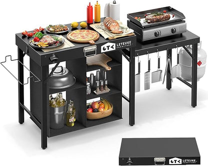 Grill Table for Blackstone Griddle Camping Grill Table Foldable Fits Ninja | Portable Grill Table with Storage Blackstone Griddle Stand for Outdoor Camping, Picnic, Garden, Patio, Dining, BBQ, Party
