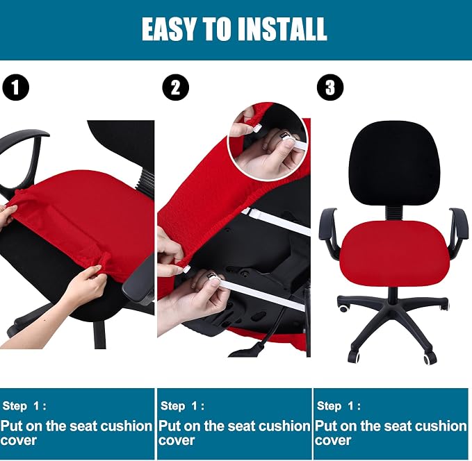 Smiry Office Computer Chair Seat Covers for Desk, Anti-dust Protector | Stretch Jacquard Removable Washable Desk Chair Seat Cushion Protectors, Red