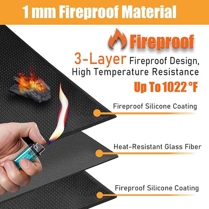 24x42in Heat Resistant Grill Mats for Outdoor Grill to Protect Your Prep Table and Outdoor Grill Table - Fire Proof & Water Proof & Oil Proof BBQ Mat - Black (1mm)