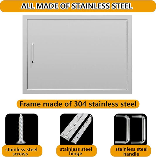 Luffioner BBQ Outdoor Kitchen Doors,24W x 17H Inch Double BBQ Access Door,Rust-Proof Thickened Plate 304 Stainless Steel Access Door for Outdoor Kitchen, BBQ Island,Grilling Station (24W x 17H)