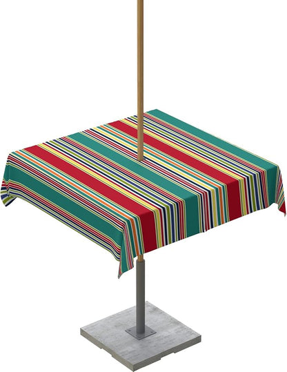 Green Red Striped Outdoor Tablecloth - 54x54 Inch Square Dining Table Cover, Farmhouse Colorful Stripes Waterproof Outdoor Table Cloth with Umbrella Hole & Zipper for Picnic/Patio/Party