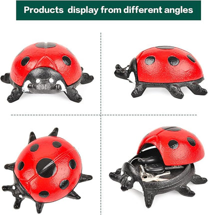 Sungmor Cast Iron Ladybug Key Hider, Garden Statue–Antique Red | Heavy Duty Small Animal Figurine for Porch Patio Shelf Indoor Outdoor Home Ornament
