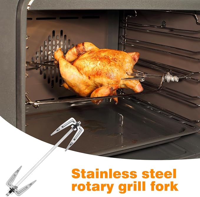 DOITOOL Stainless Steel 9.84 Inch Air Fryer Rotisserie Fork Universal Roast Chicken Grill Spit Rod for Bbq Kitchen Accessories