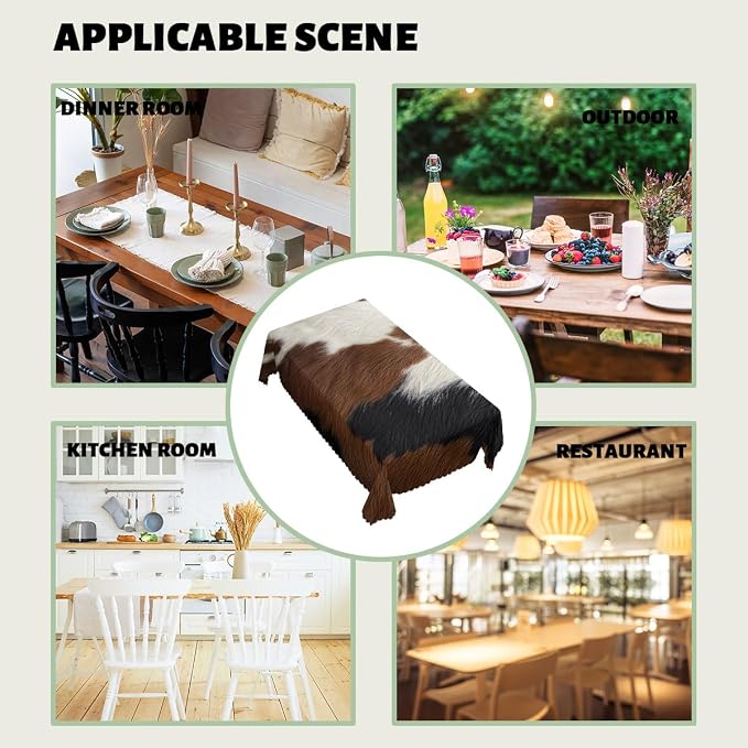 Cow Fur Table Cloth Brown White Spots Animal Fur Polyester Tablecloth Kitchen Table Cover for Dining BBQ Picnic Coffee Table 52 x 70 Inch 4-6 Seats