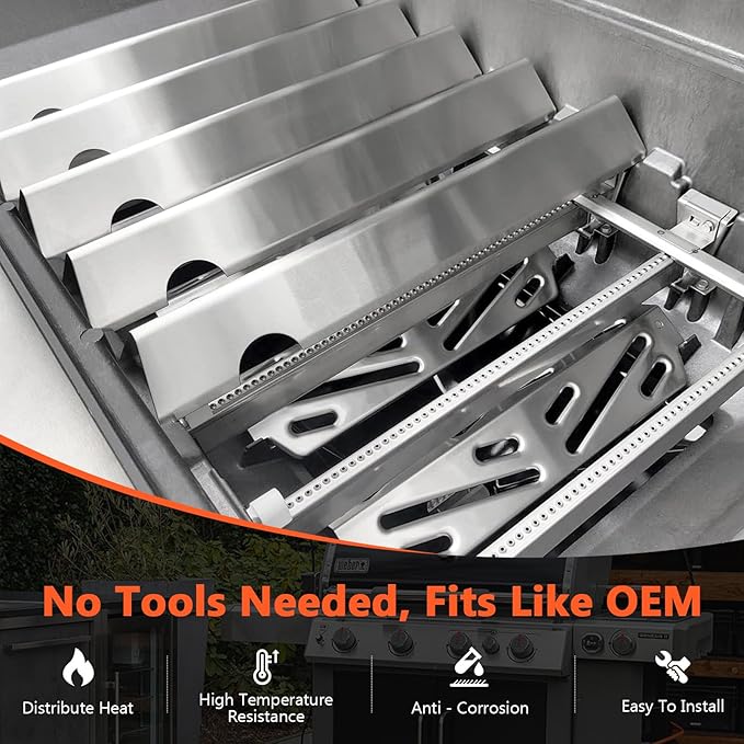 QuliMetal SUS304 Grill Parts for Weber Genesis II E-410/E-415/E-435, Flavorizer Bars and Heat Deflectors for Weber Genesis II LX E-440 Grills, Replacement for Weber GS4 66686 66033 66796 66041, 17"