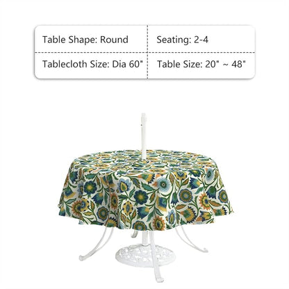LVTXIII Round Outdoor Tablecloth with Umbrella Hole and Zipper, Water-Repellent 60 Inch Patio Table Cover for Bistro, Garden, Patio & Picnic, Fiesta Floral