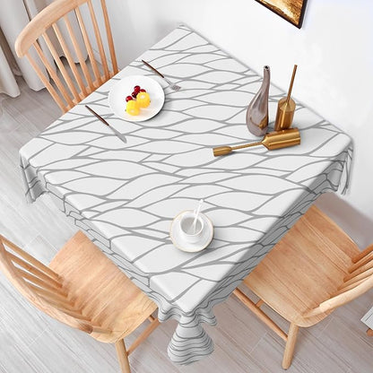 Gray and White Geometric Waterproof Square Tablecloth 60x60 Inch Abstract Irregular Stripes Square Tablecloths Dining Table Cloth Buffet Parties Patio Camping Chic Decor for Home Kitchen