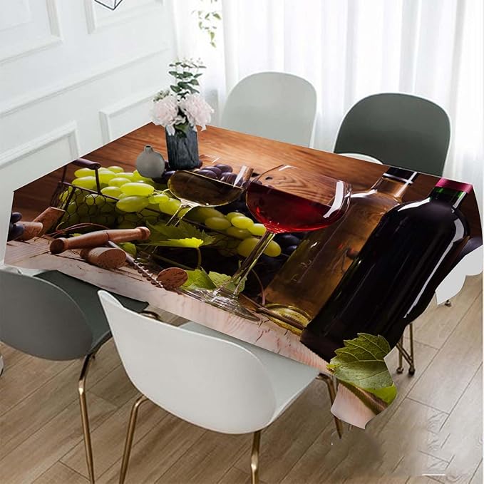 Red White Wine Decorative Rectangle Tablecloth Retro Elegant Goblet Glass Grapes Fruit Wooden Board Polyester Table Cloths Kitchen Table Cover for Dining BBQ Picnic Coffee Table 52 x 70 Inch 4-6 Seats