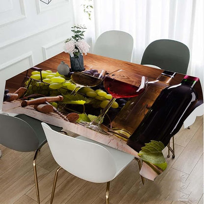 Red White Wine Decorative Rectangle Tablecloth Retro Elegant Goblet Glass Grapes Fruit Wooden Board Polyester Table Cloths Kitchen Table Cover for Dining BBQ Picnic Coffee Table 52 x 70 Inch 4-6 Seats