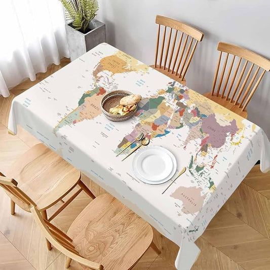TKS MITLAN World Map Decorative Rectangle Tablecloth Vintage Colors Highly Detailed Political Polyester Table Cloths Kitchen Table Cover for Dining BBQ Picnic Coffee Table 52 x 70 Inch 4-6 Seats