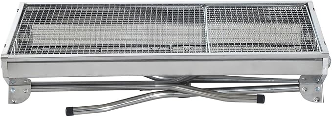 Ni-shore Charcoal Barbecue Grill Stainless Steel Folding BBQ Camping Grill for Shish Kabob, 28inch, Silver